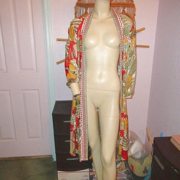 Cato Butterfly Kimono Duster Top Size S Embroidered Gauze Tiered Oversized Boho - Picture 2 of 12